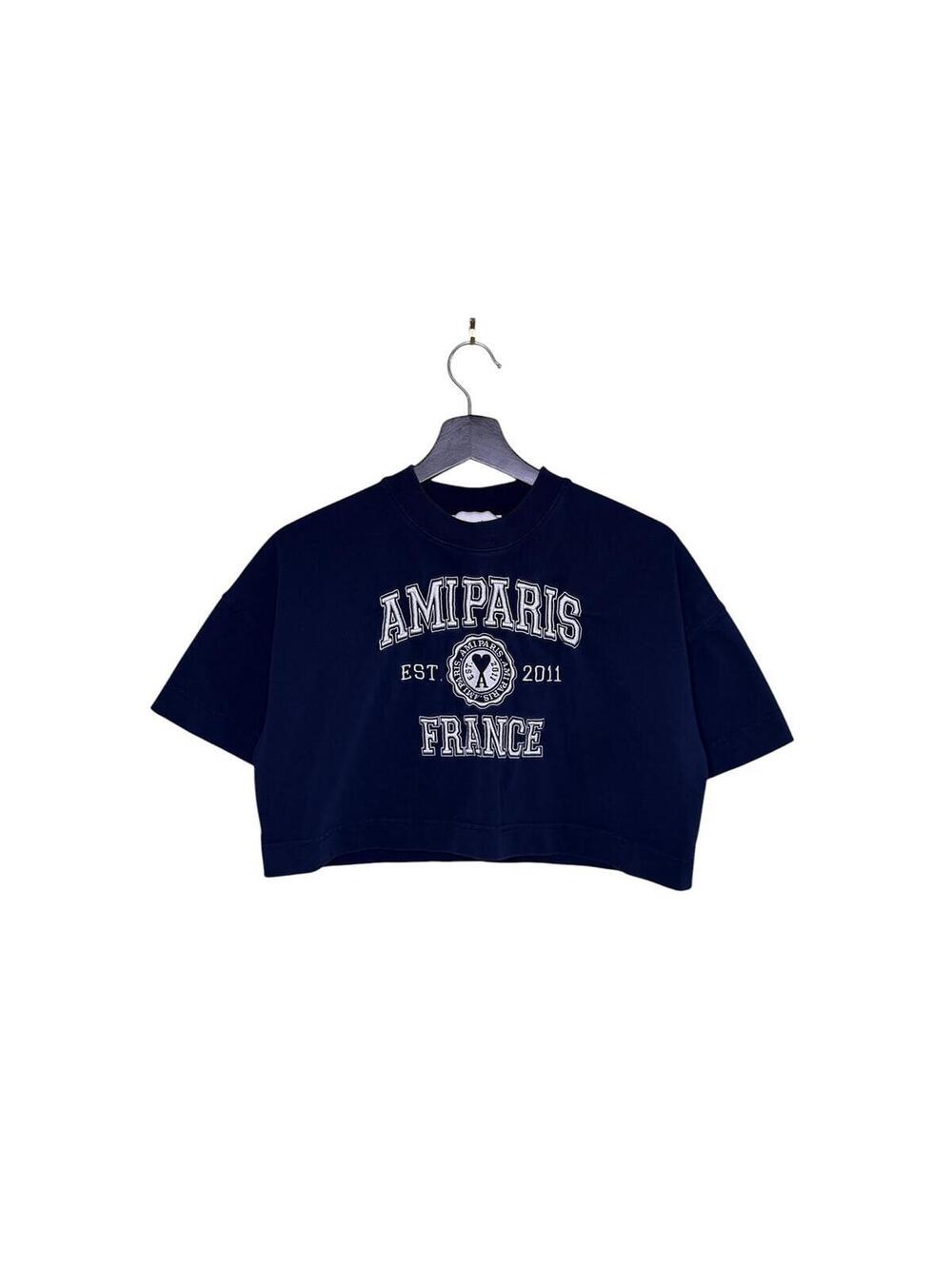 AMI Paris France Cropped Varsity Logo Tee Size small